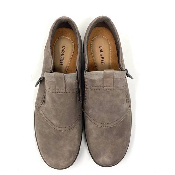 NWOB Cobb Hill Rockport Amalie Taupe Leather Brown Zipper Slip On Loafers - Picture 4 of 11